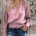 WOCACHI Blouses for Womens Womens Daily Cotton Linen Solid Long Sleeve Loose V Neck Tops Casual Blouse Pink B07LG4FTSD